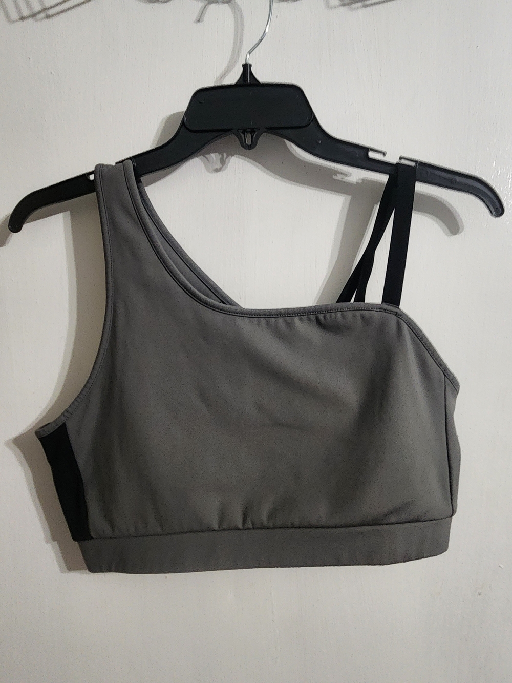 Gymshark Gray One-Shoulder Sports Bra with Black Strap